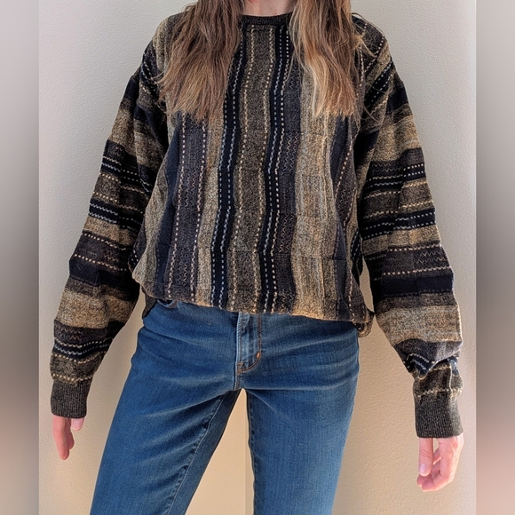 Vintage Sweaters - ✨SOLD✨Vintage Coogi Style Textured Earthy Neutral Crewneck Sweater In Navy